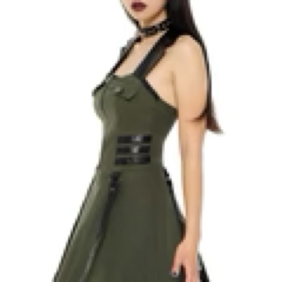 ‼️NWT‼️HTF‼️KILLSTAR PSY-OPS Halter Dress KHAKI Navy Green XS - Picture 3 of 3